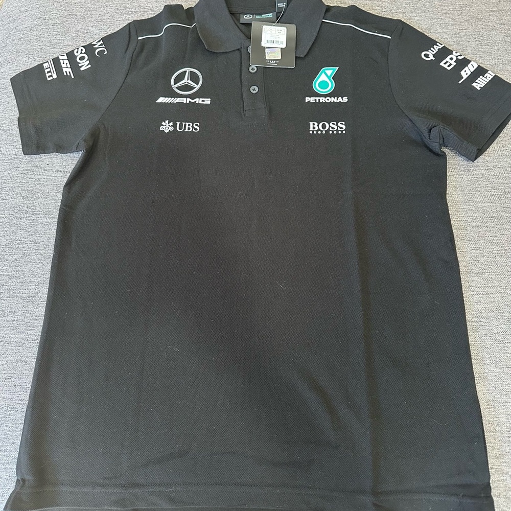 NWT Mercedes AMG Petronas Black Polo with Logos